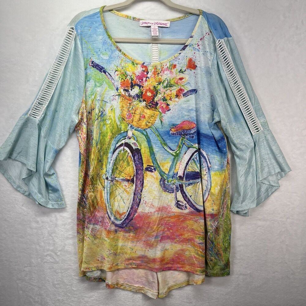 Leoma Lovegrove Top Womens Large Bicycle Art to Wear‎ Ladder Lace Flare Sleeve